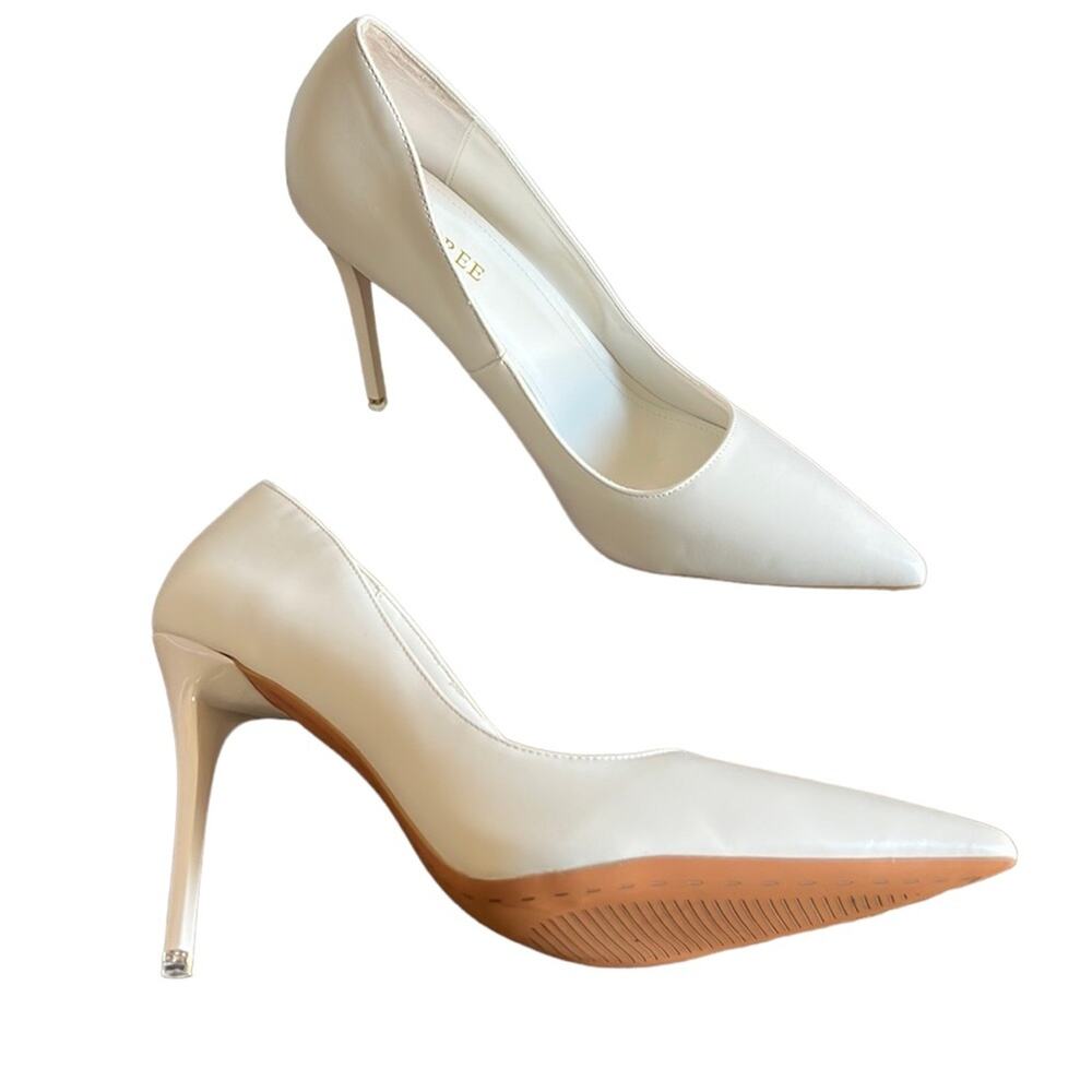 Big Tree White Faux Leather Pointed Toe Heels